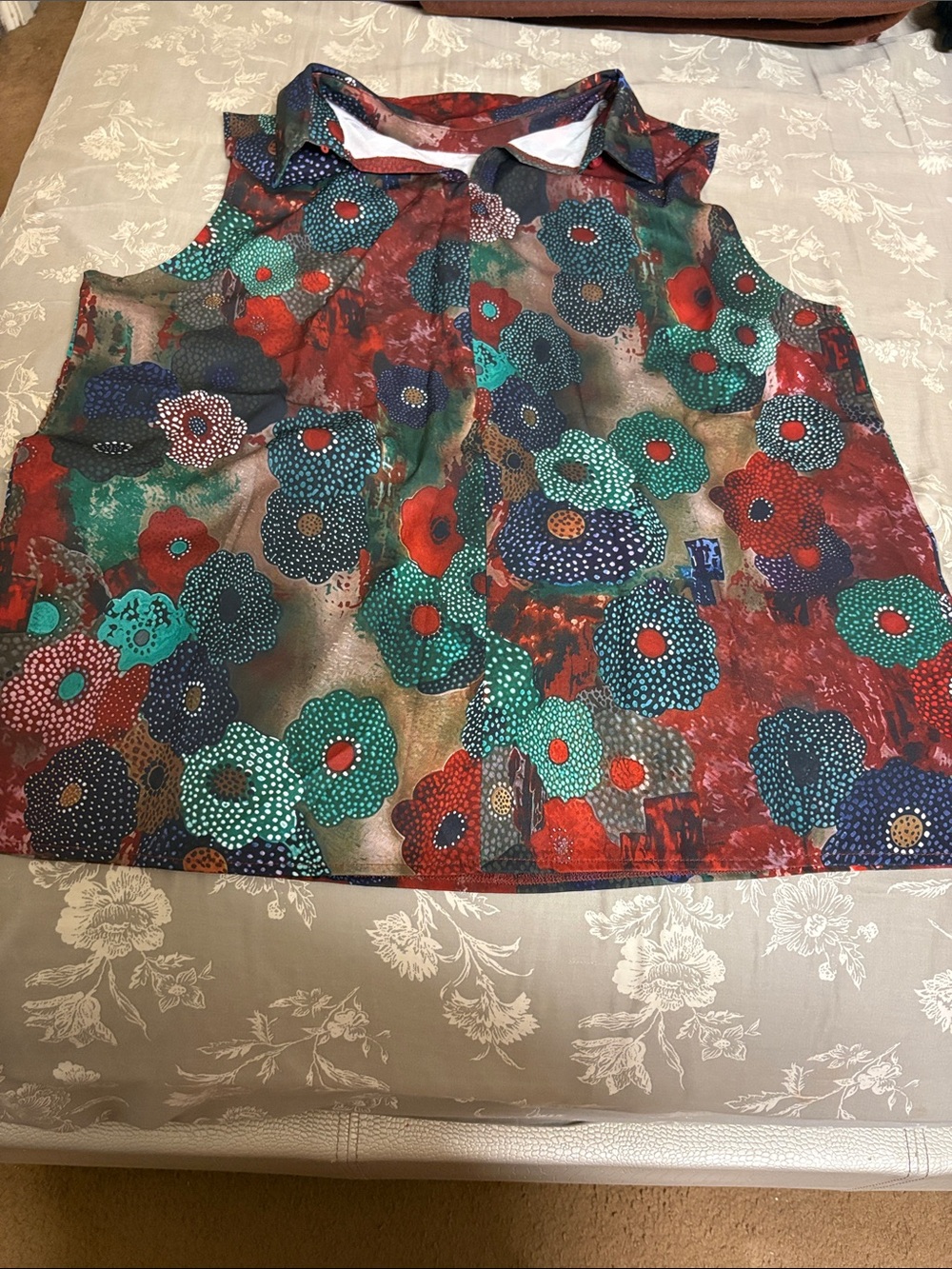 Multicolor Abstract Floral Sleeveless Collared Blouse